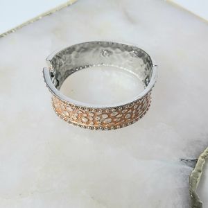 Orange Silver Tone Snakeskin Design Curved Wide Cuff Bracelet